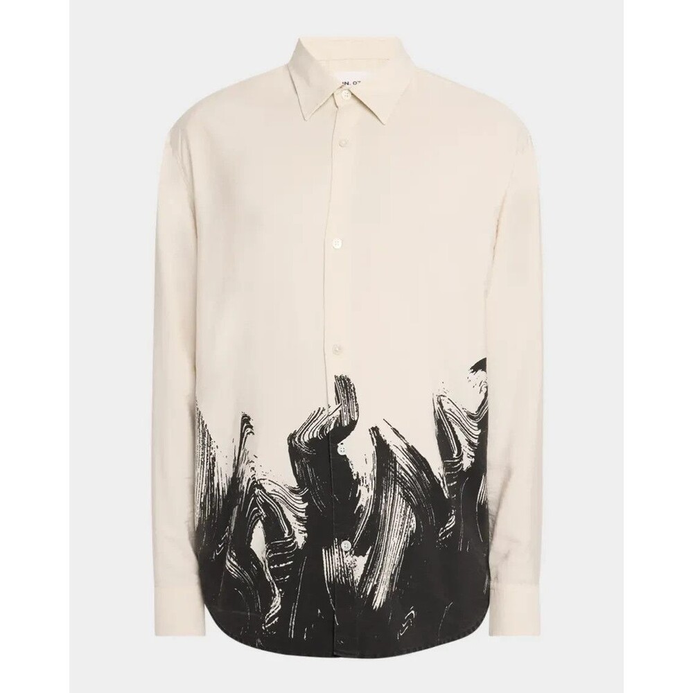 NN07 Shirt Mens Large Cream Button Up Long Sleeve Graphic FREDDY $265